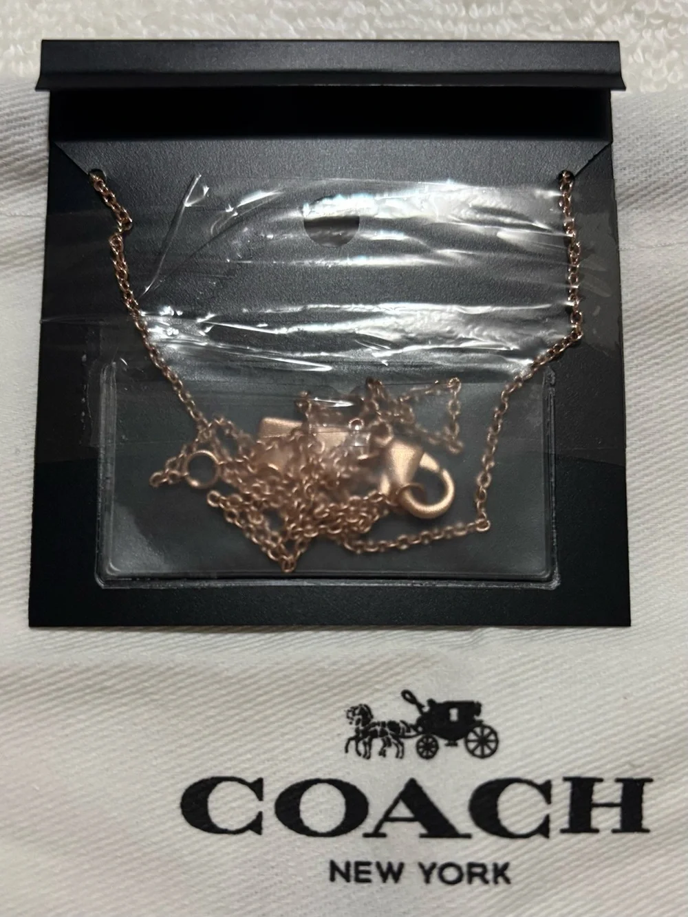 NWT Coach Rose Gold Heart Pendant Necklace - Sparkling Crystal Accent